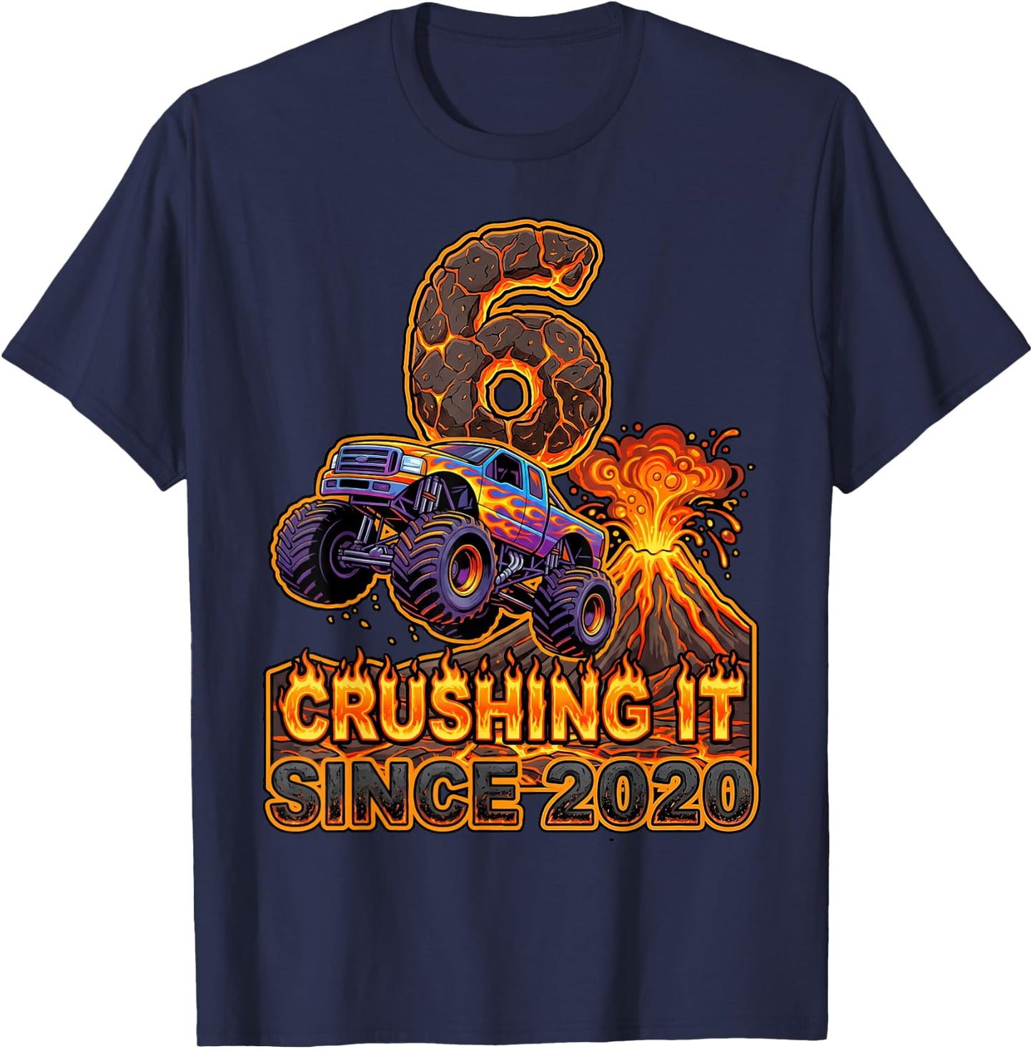 Birthday Monster Truck 6 Year Old Boys 6th Party Born 2020 T-Shirt - T-Shirt | Navy