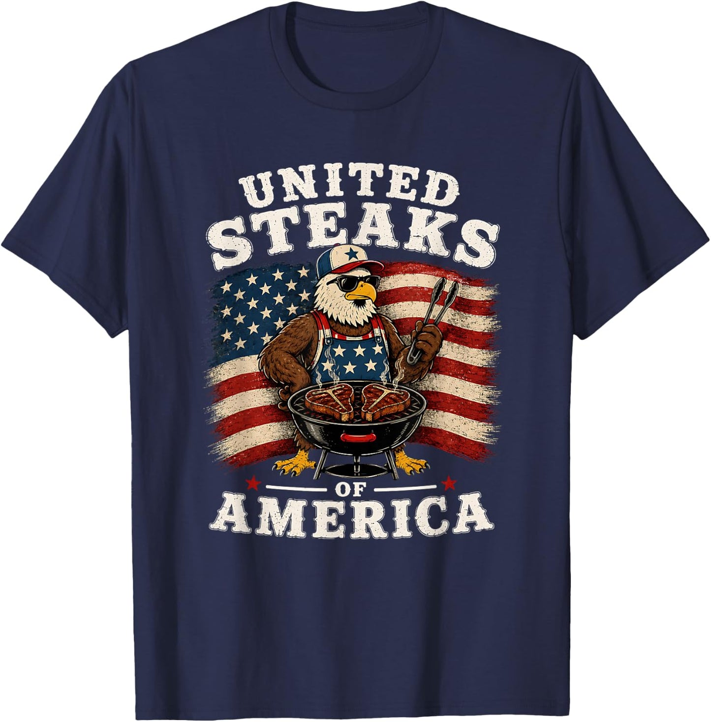 United Steaks of America Funny Bald Eagle Grilling BBQ USA T-Shirt - T-Shirt | Navy