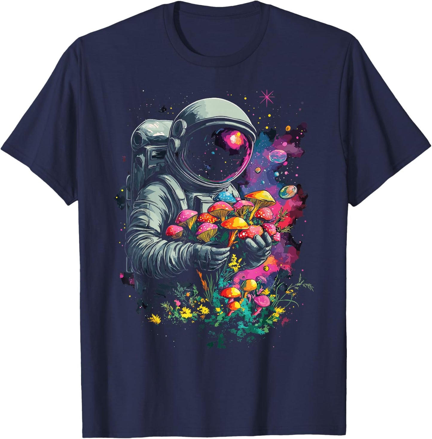 Trippy EDM Mushroom Astronaut Psychedelic T-Shirt - T-Shirt | Navy