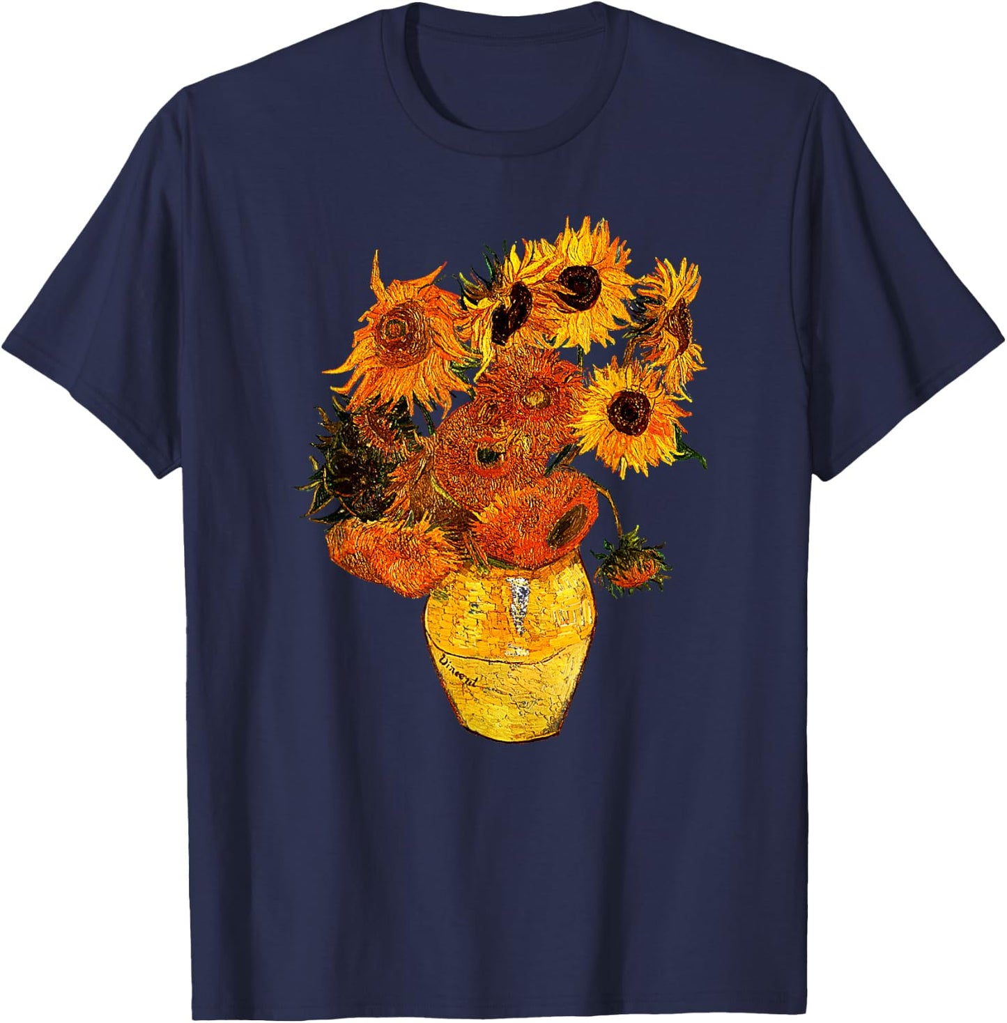 Van Gogh Sunflowers Vintage Yellow Flowers Art Painting T-Shirt - T-Shirt | Navy