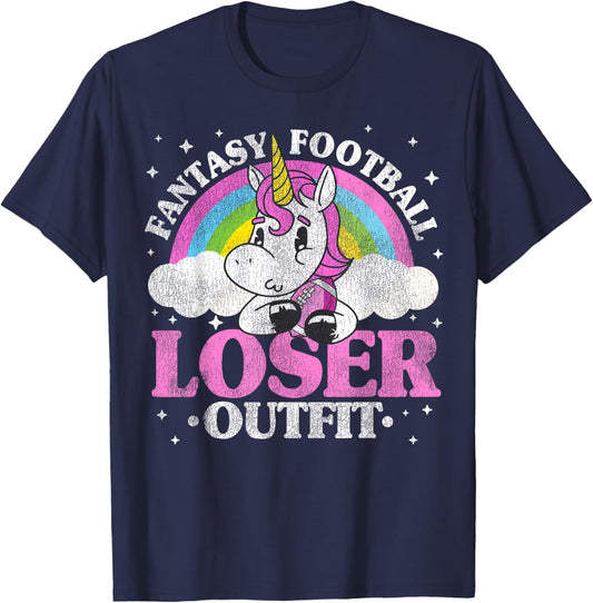 Fantasy Football Loser Outfit Retro Funny Unicorn Loser Gift T-Shirt - T-Shirt | Navy