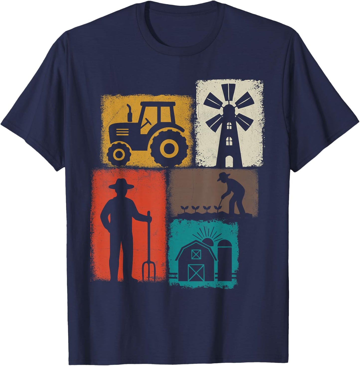 Farmer Vintage Collage Farming Men Rancher Cowboy Farm Owner T-Shirt - T-Shirt | Navy
