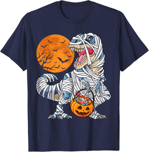 Halloween Shirts for Boys Men Dinosaur T rex Mummy Pumpkin T-Shirt - T-Shirt | Navy
