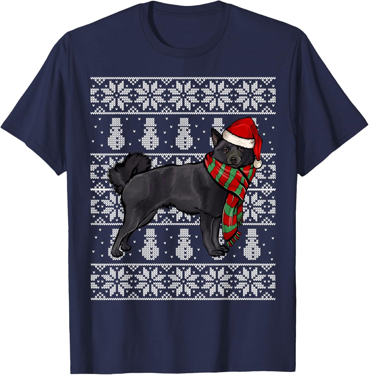 Santa Hat Xmas Schipperke Ugly Christmas T-Shirt - T-Shirt | Navy