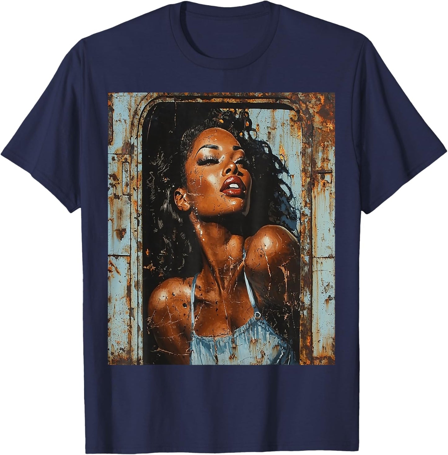 Beautiful Vintage Black Girl Woman Retro Pin Up Model Art T-Shirt - T-Shirt | Navy
