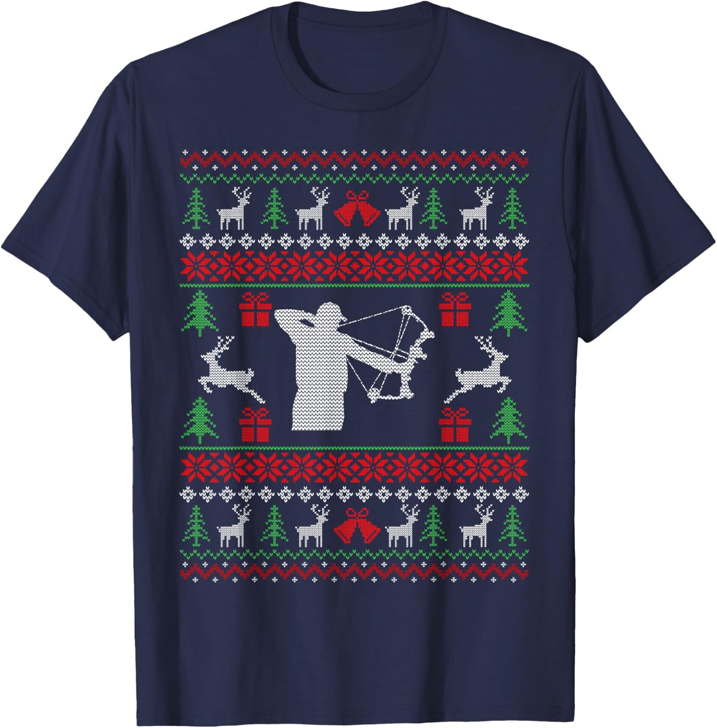 Christmas Gifts For Hunters Bow Hunting Ugly Christmas T-Shirt - T-Shirt | Navy