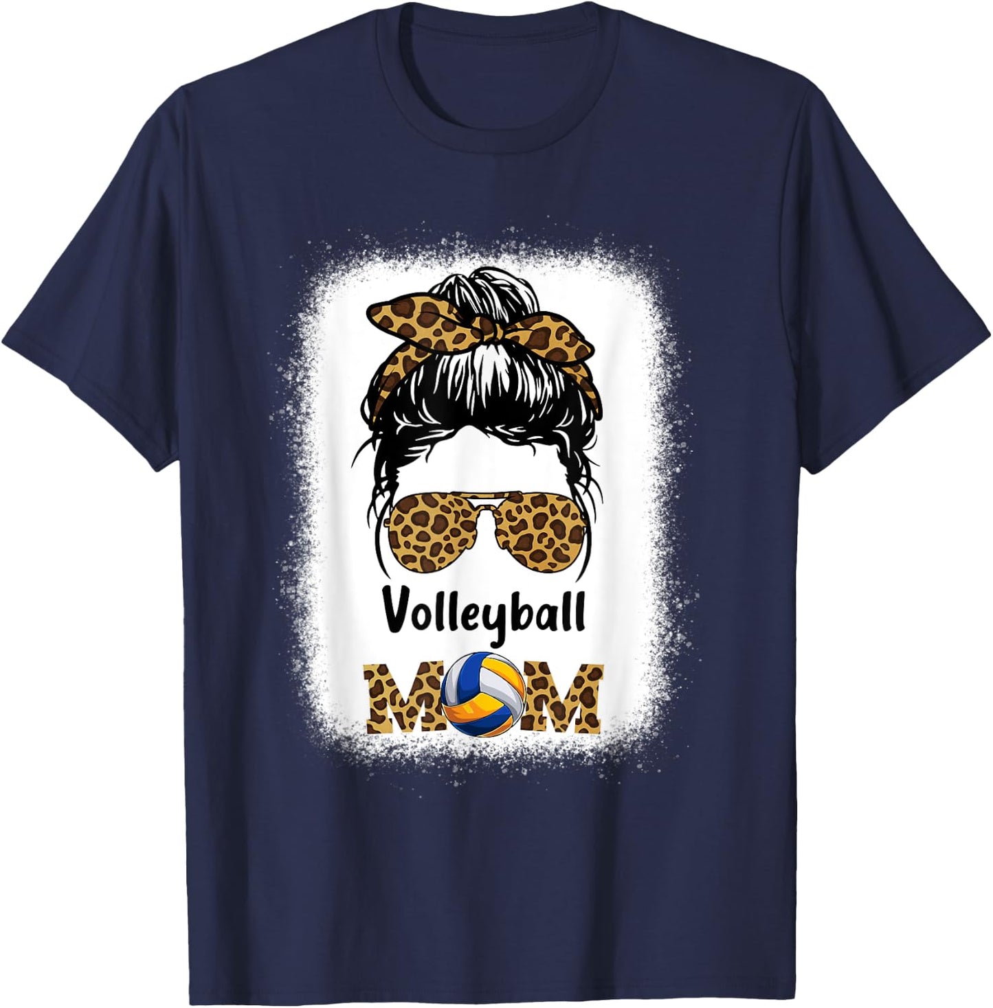 Volleyball Mom Mama Leopard Cheetah Print Bleached Women Fun T-Shirt - T-Shirt | Navy