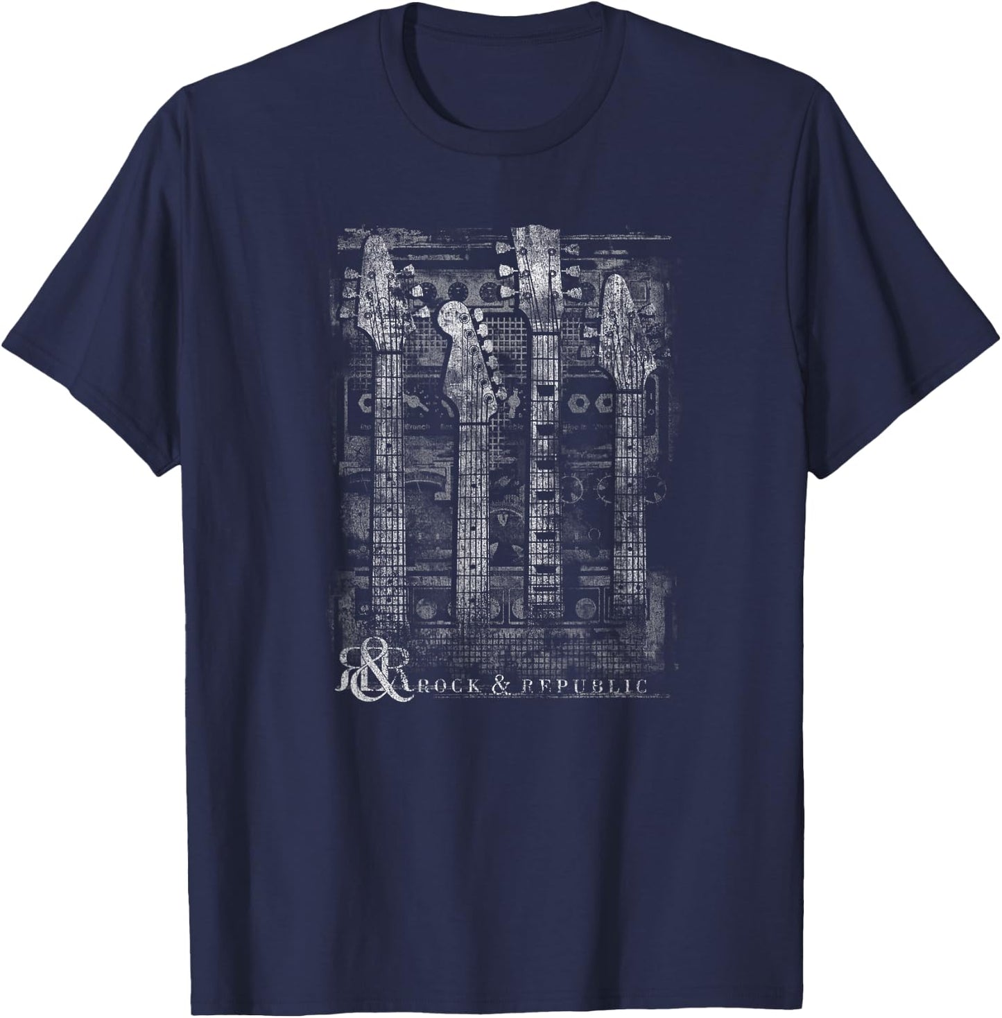Trendy Rock & Republic Faded Guitar Music Graphic Design T-Shirt - T-Shirt | Navy