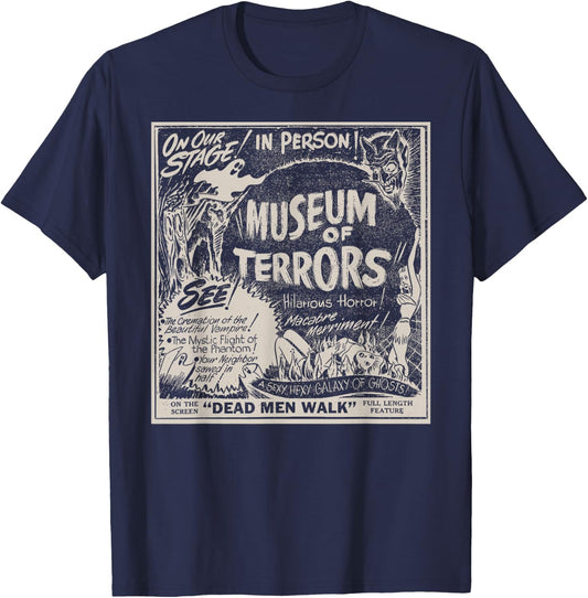 Vintage Halloween Slasher Horror Movie Museum of Terrors T-Shirt - T-Shirt | Navy