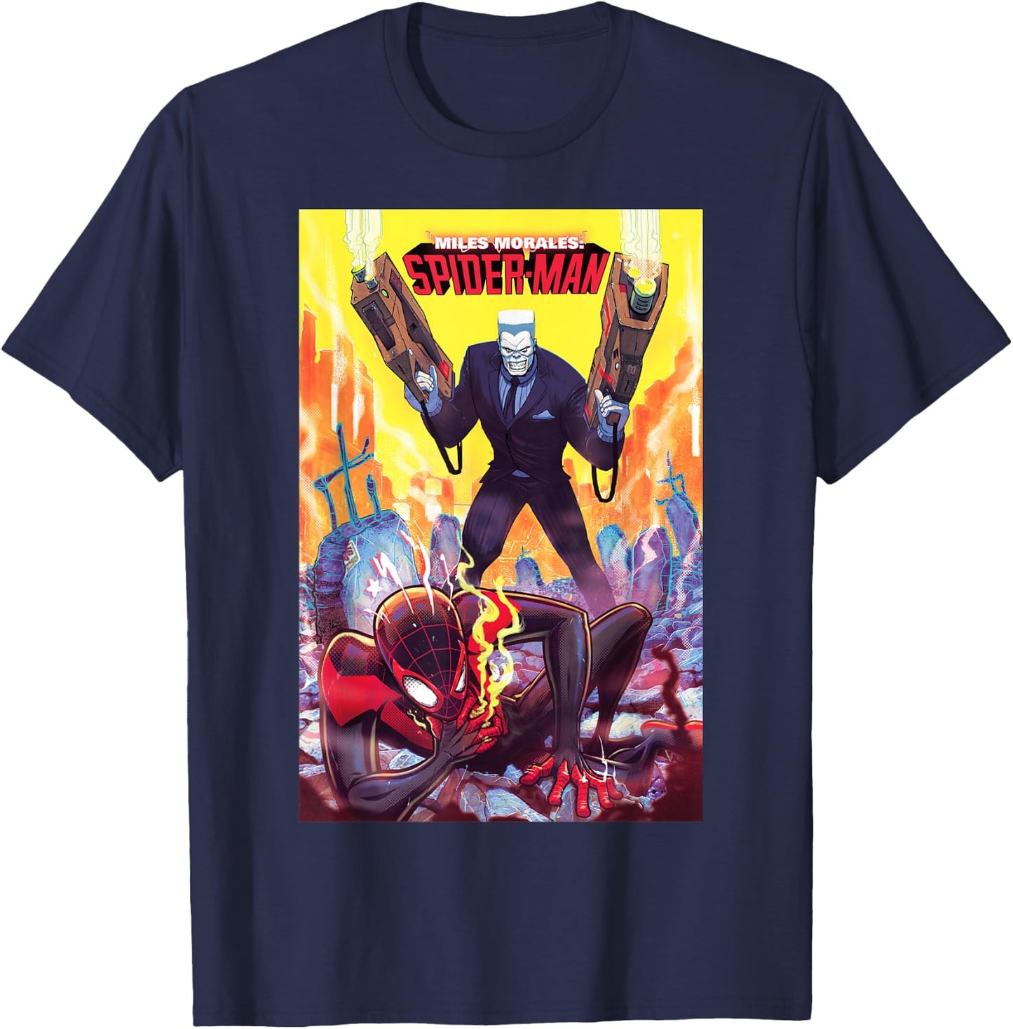 Marvel Spider-Man Miles Morales & Tombstone Comic Book Cover T-Shirt - T-Shirt | Navy