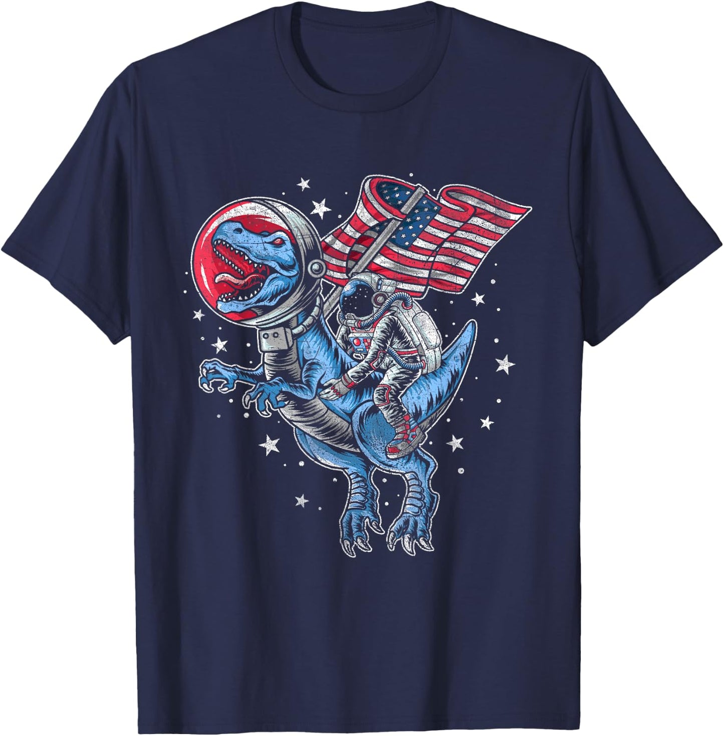 American Flag Astronaut Dinosaur Red White Blue 4th of July T-Shirt - T-Shirt | Navy