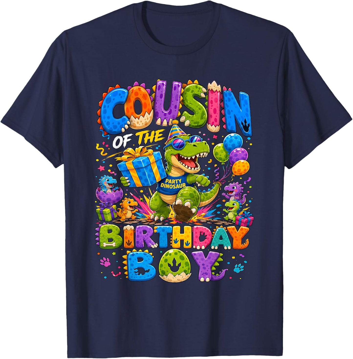 Cousin of The Birthday Boy T-Rex Dinosaur T-Shirt - T-Shirt | Navy
