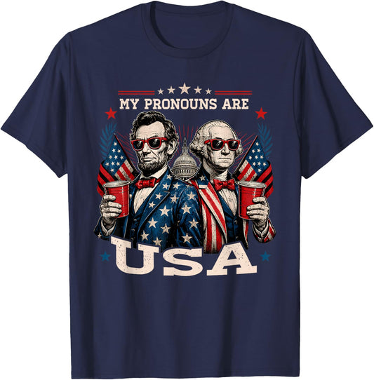 Funny 4th of July Lincoln Washington USA American Men Women T-Shirt - T-Shirt | Navy