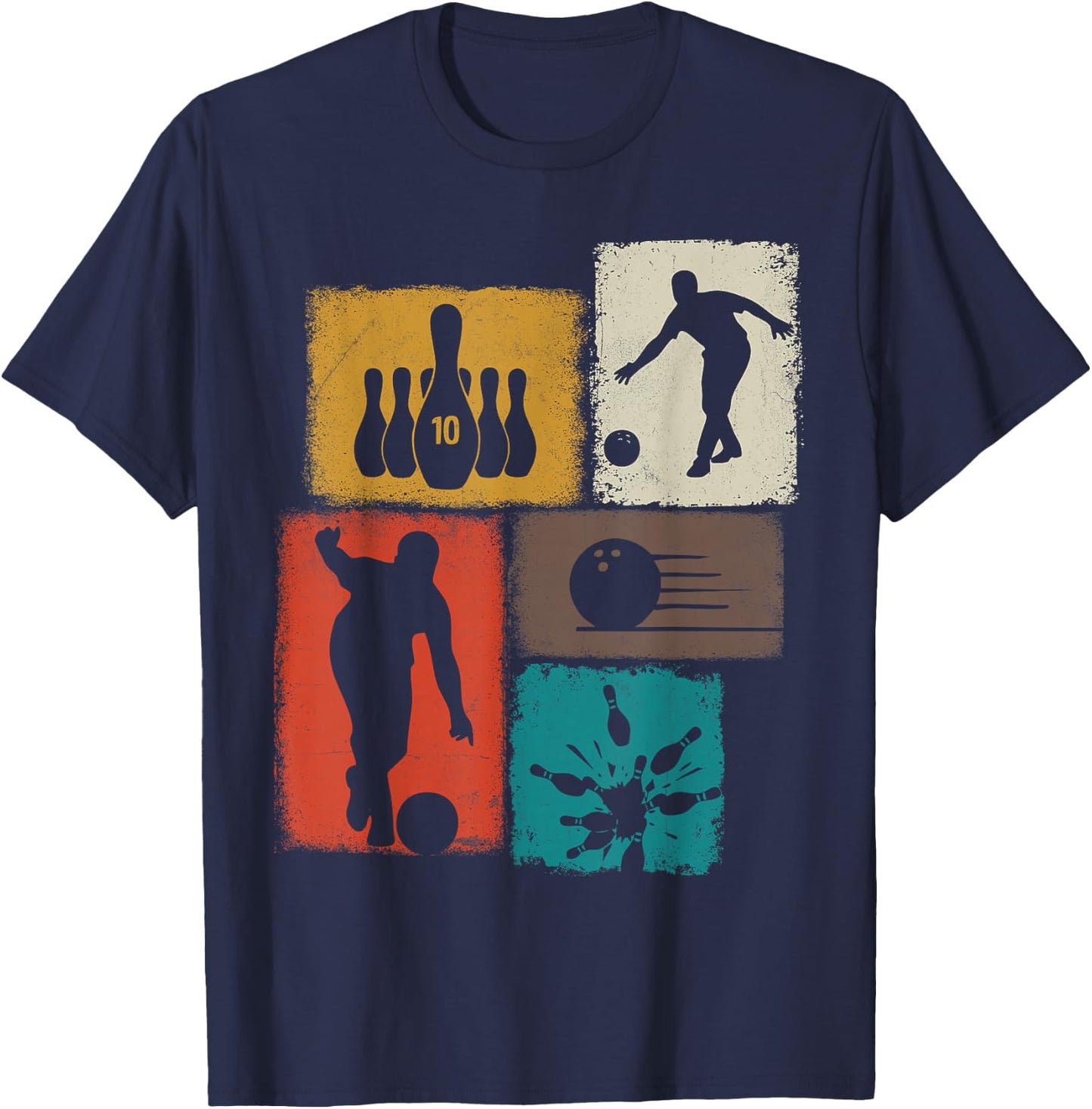Bowling Collage Bowler Men Women Coach Youth T-Shirt - T-Shirt | Navy