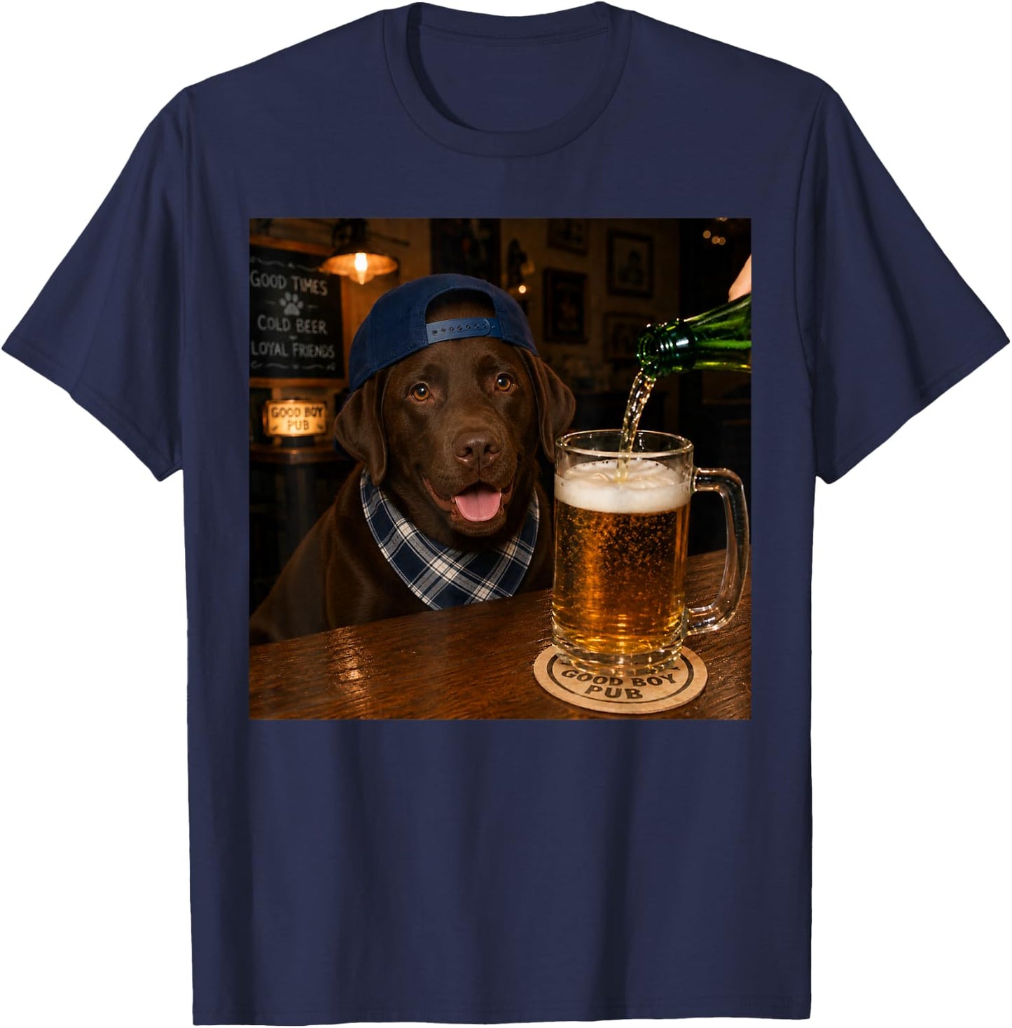 Chocolate Labrador Drinking Beer Funny Dog Meme T-Shirt - T-Shirt | Navy