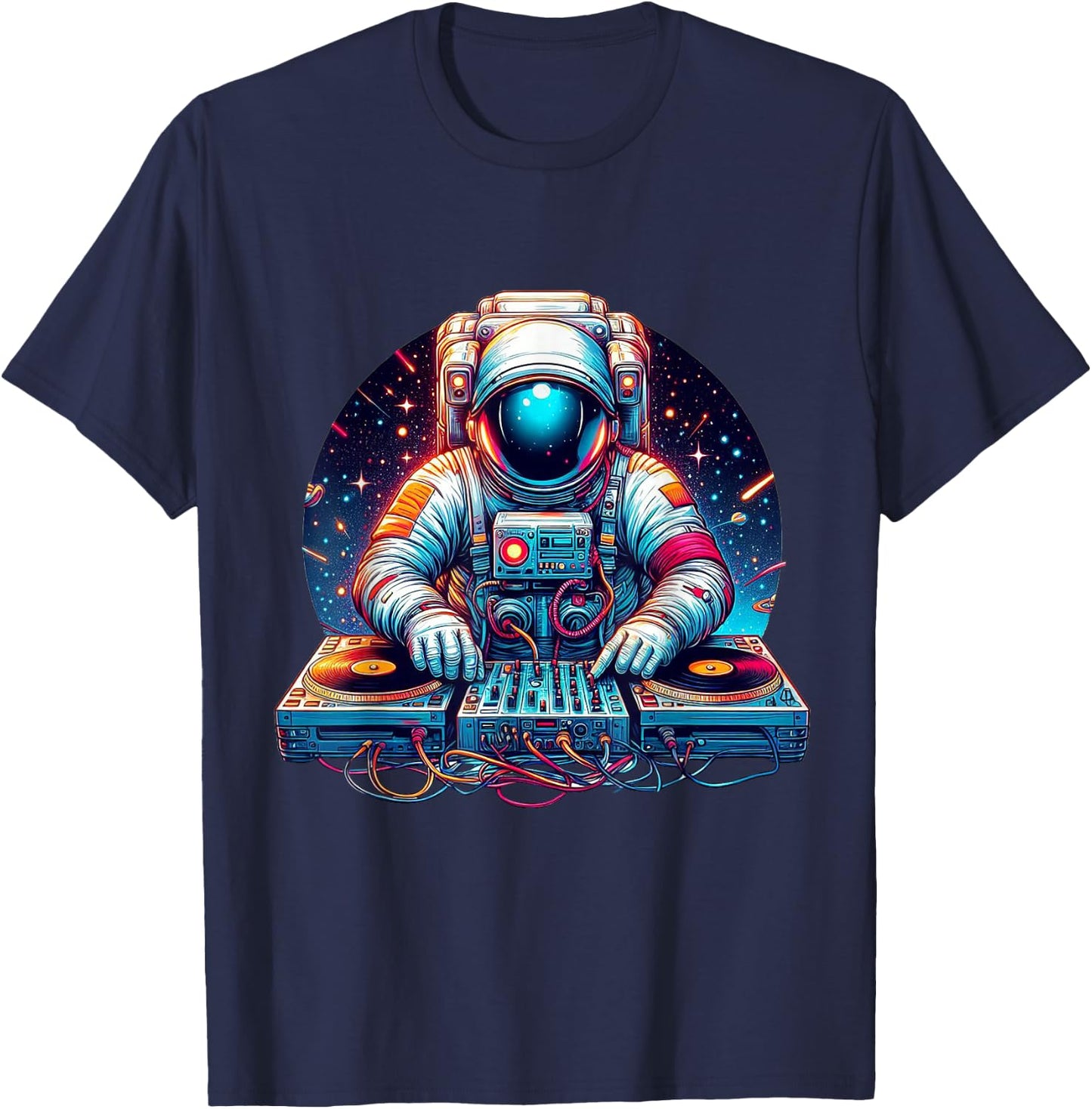 Outer Space Astronaut DJ Shirt Galaxy Techno EDM House Music T-Shirt - T-Shirt | Navy