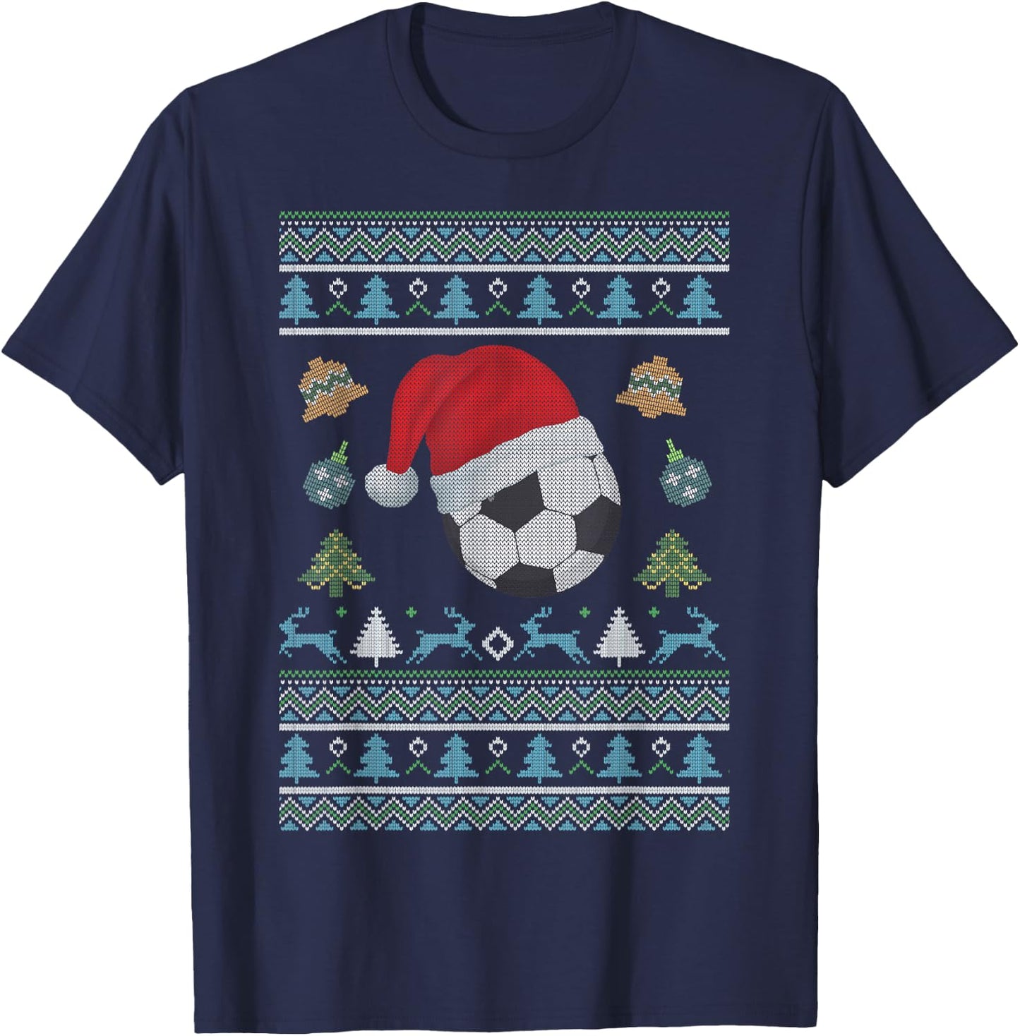 Funny Football Soccer Ugly Christmas Sweater Boys Girls XMAS T-Shirt - T-Shirt | Navy