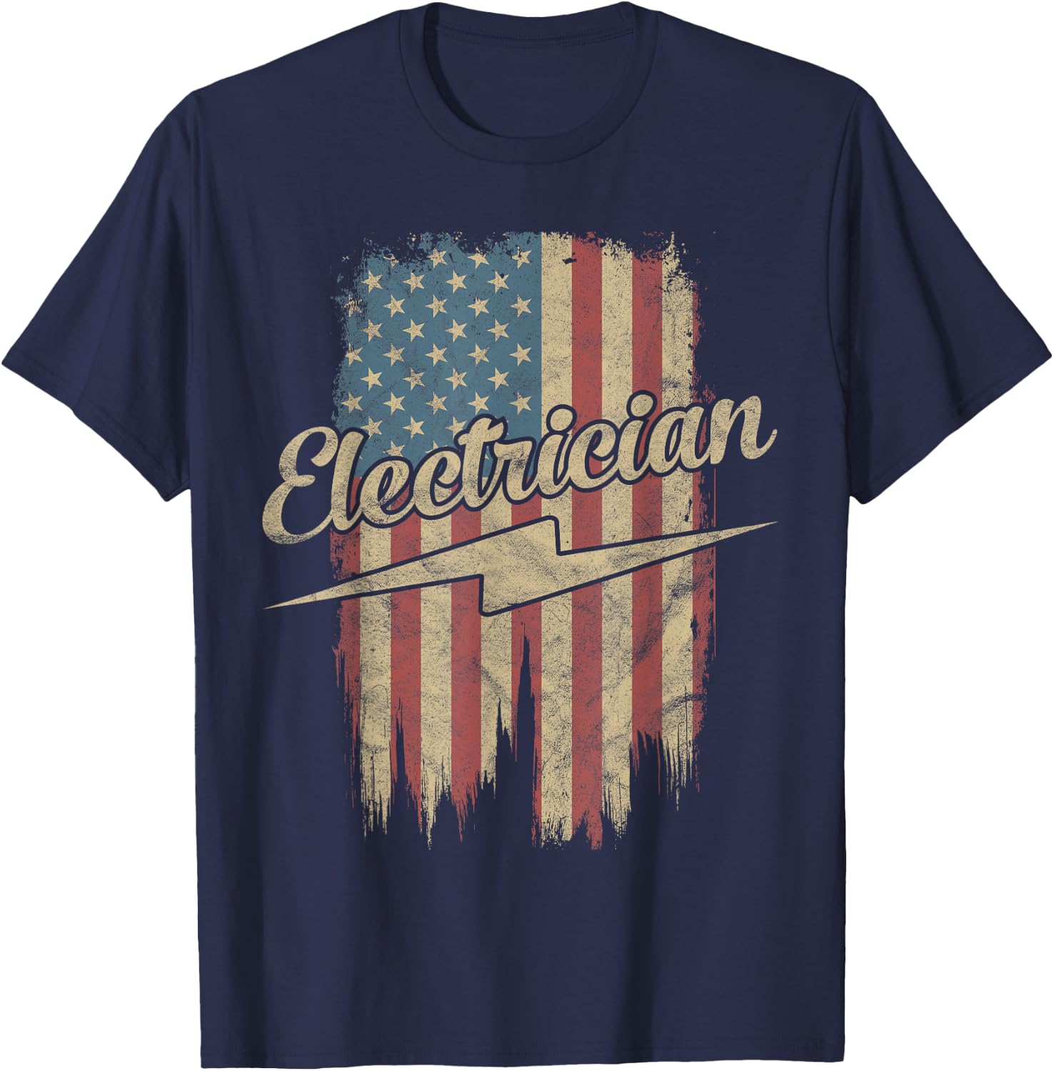 Electrician American Flag Electrical Gift Usa Patriotic T-Shirt - T-Shirt | Navy