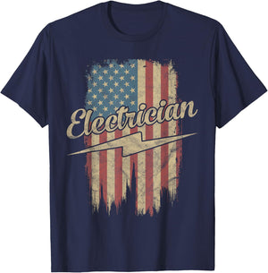 Electrician American Flag Electrical Gift Usa Patriotic T-Shirt - T-Shirt | Navy