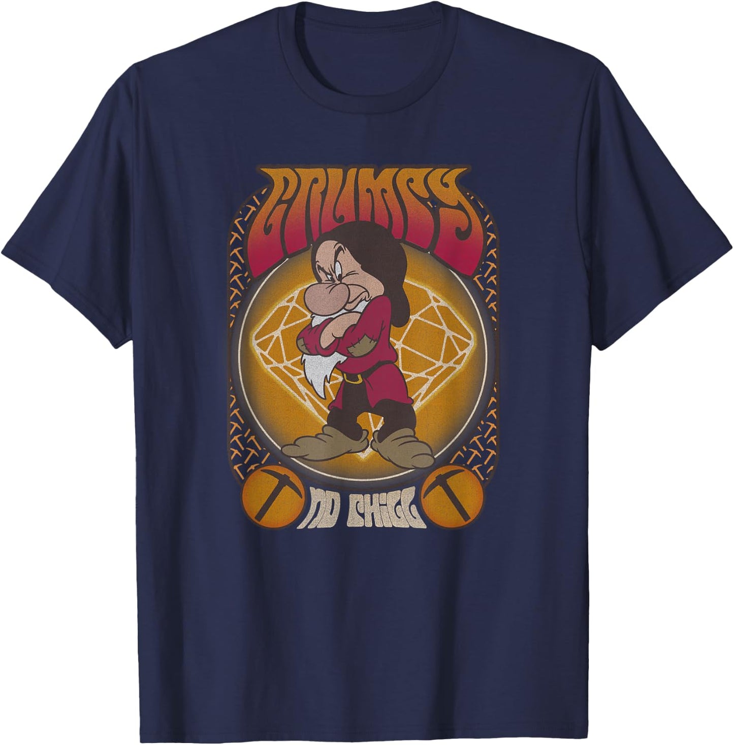 Disney Snow White & The Seven Dwarfs Grumpy Seventies Poster T-Shirt - T-Shirt | Navy
