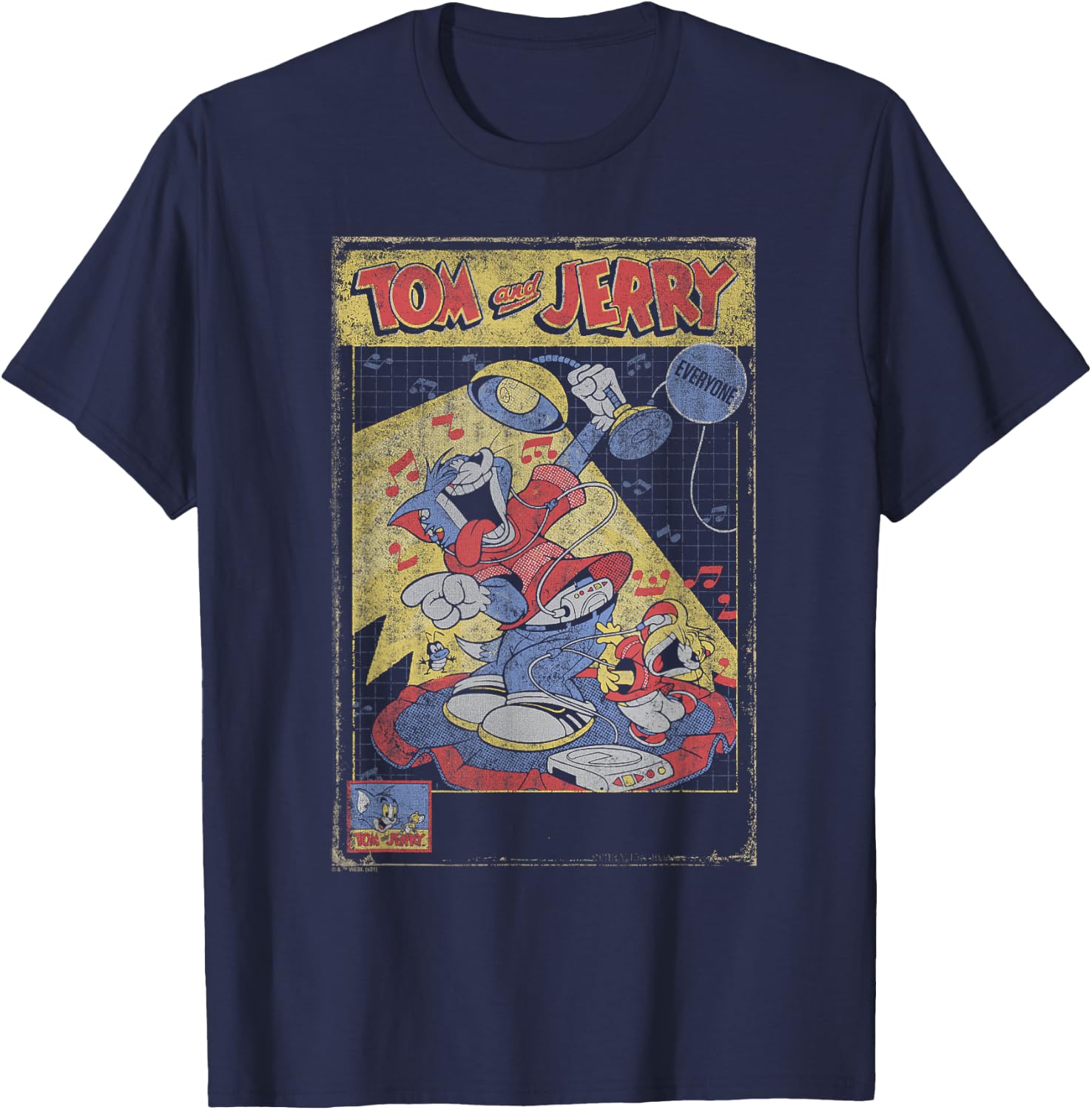 Tom and Jerry Vintage CD Player Poster T-Shirt - T-Shirt | Navy