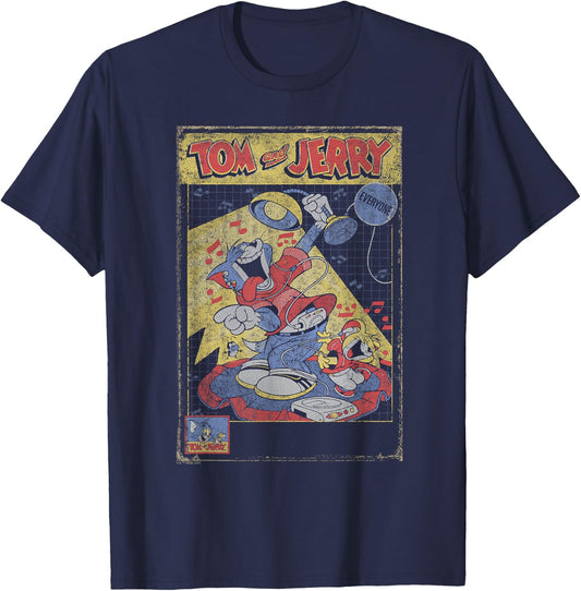 Tom and Jerry Vintage CD Player Poster T-Shirt - T-Shirt | Navy