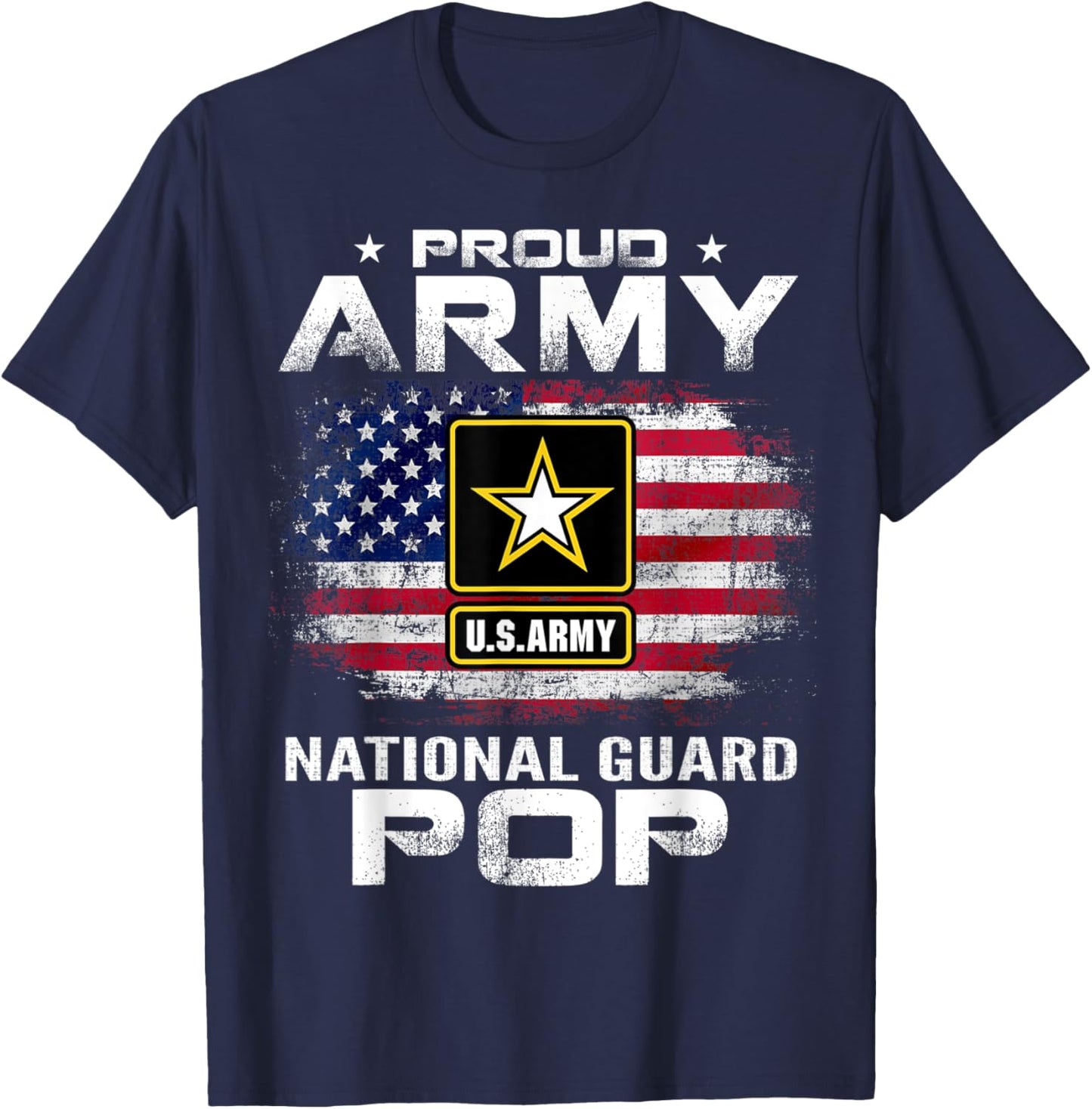 Proud Army National Guard Pop With American Flag Gift T-Shirt - T-Shirt | Navy
