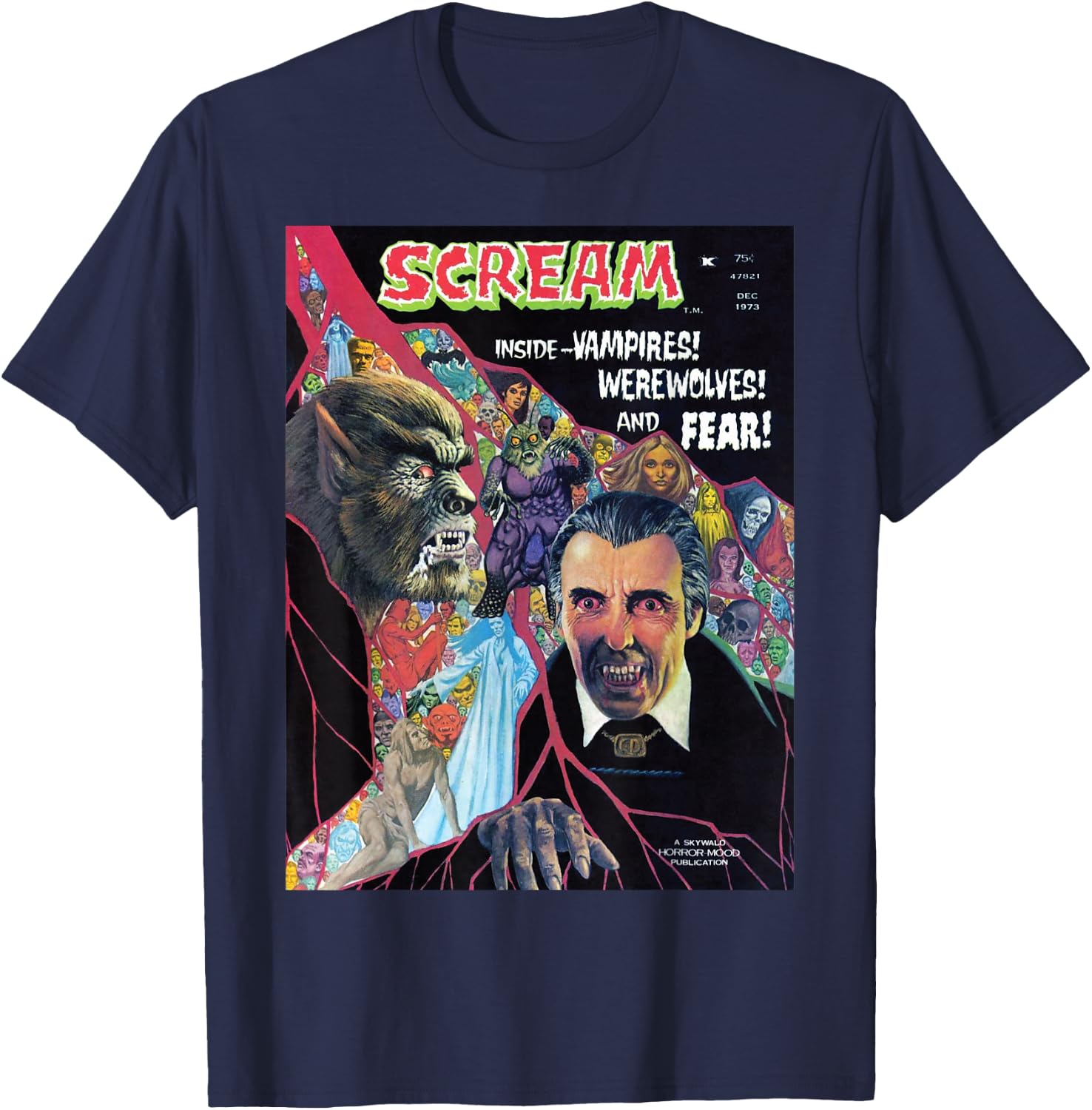 Halloween Horror Vintage Werewolf Vampire Comic Book Retro T-Shirt - T-Shirt | Navy
