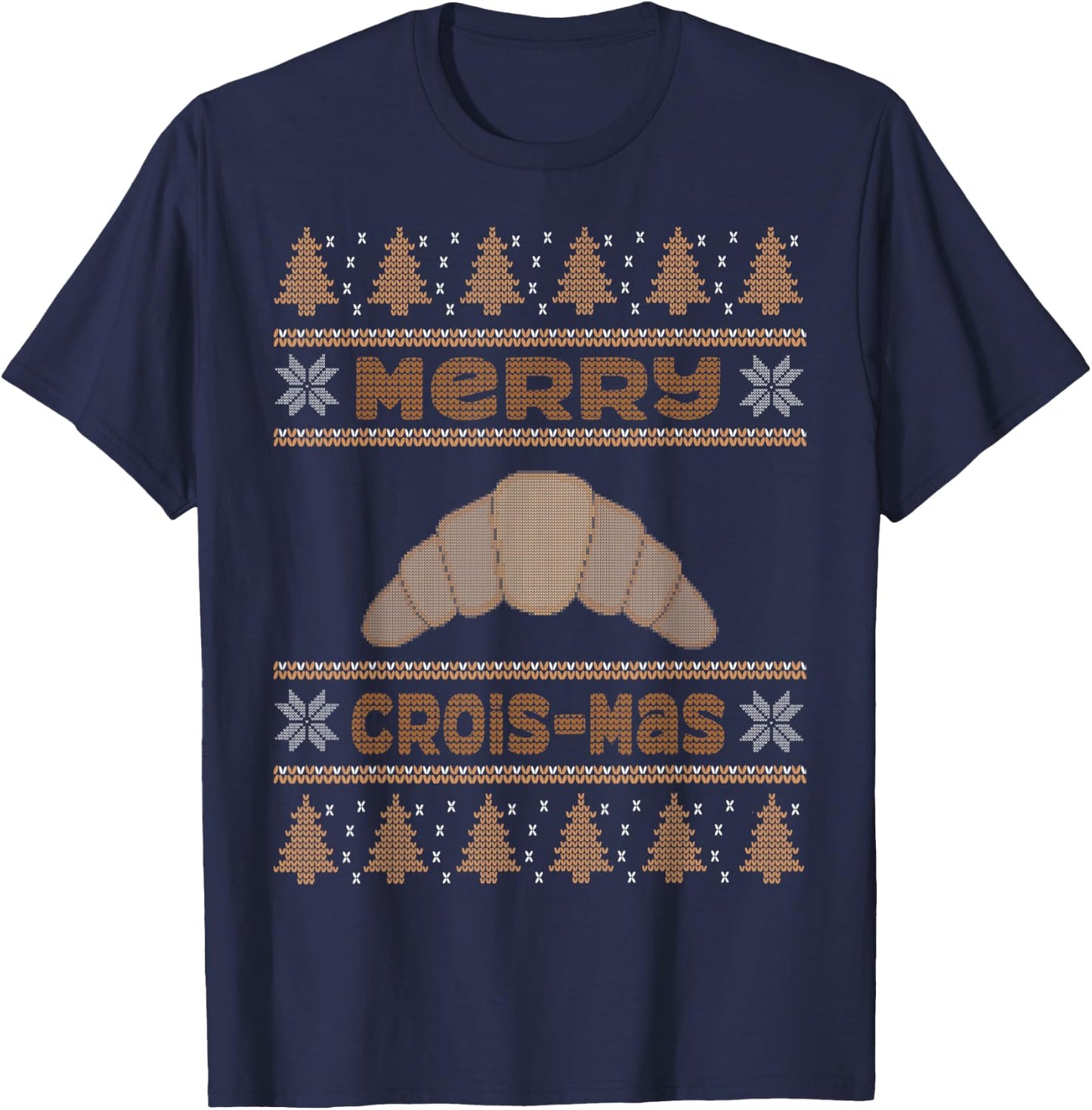 Merry Crois-mas Lover Ugly Christmas Croissant T-Shirt - T-Shirt | Navy