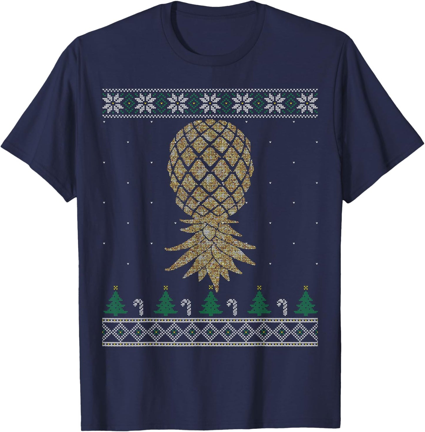 Swingers Upside Down Pineapple Party Ugly Christmas Sweater T-Shirt - T-Shirt | Navy