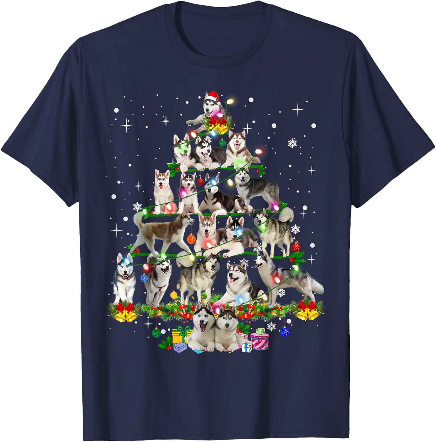 Funny Siberian Husky Christmas Tree Xmas Dog Dad Mom T-Shirt - T-Shirt | Navy