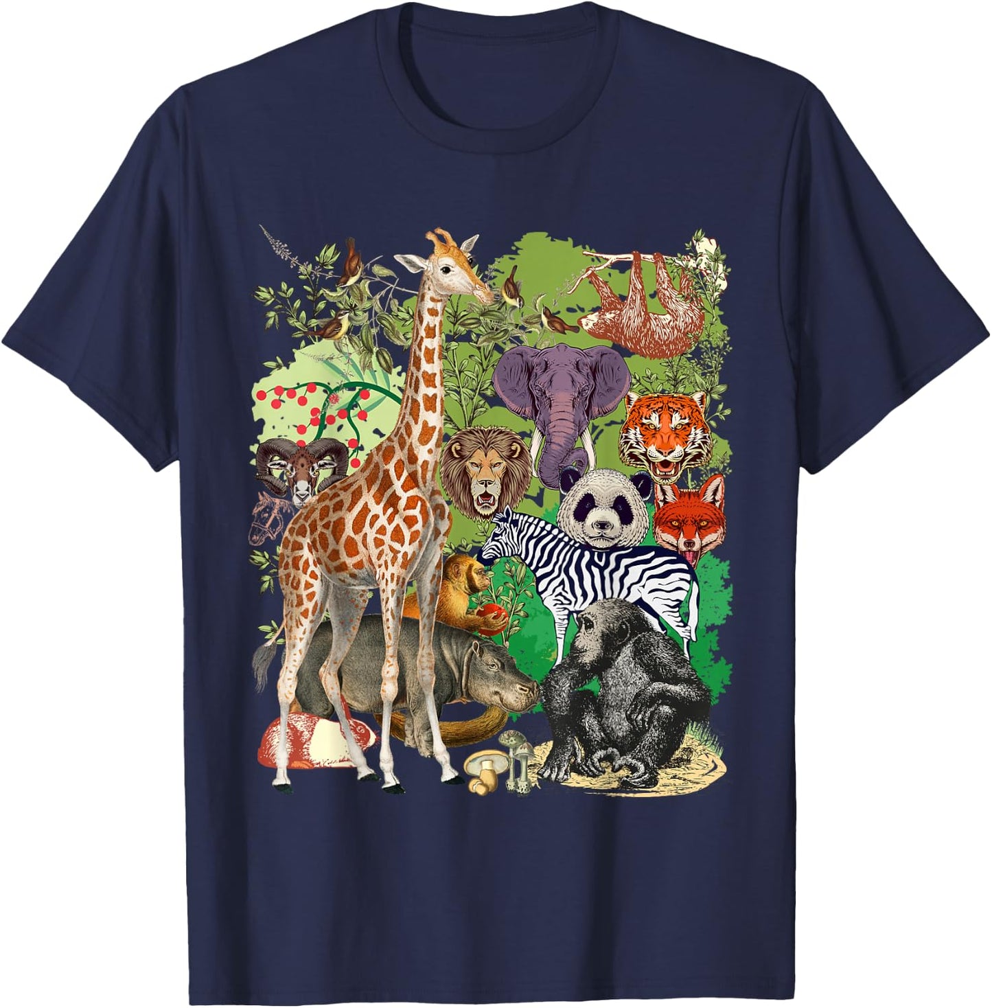 Jungle Animal Wildlife Safari Zoo Theme Forest Wild Animals T-Shirt - T-Shirt | Navy