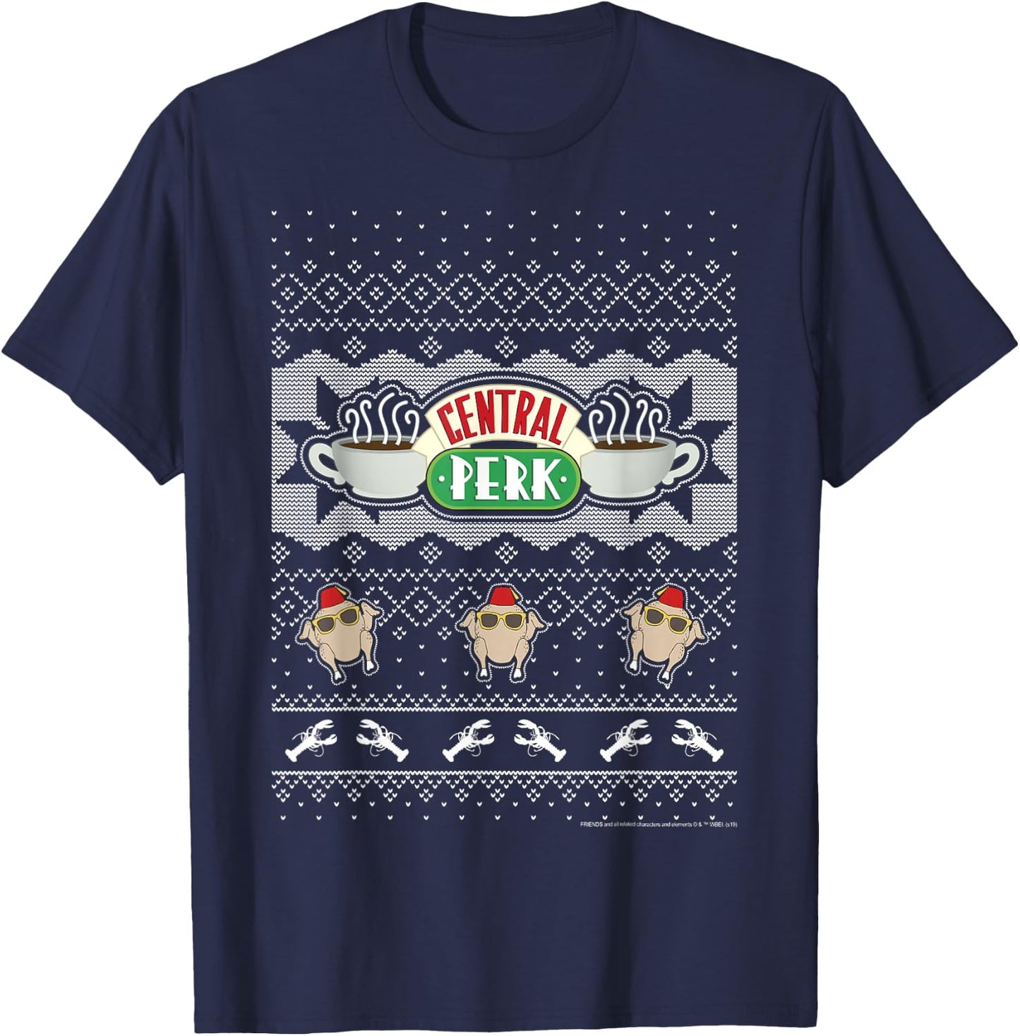 Friends Christmas Central Perk Ugly Sweater Style T-Shirt - T-Shirt | Navy