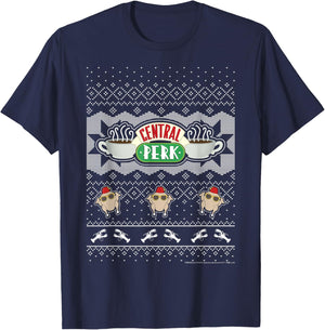 Friends Christmas Central Perk Ugly Sweater Style T-Shirt - T-Shirt | Navy