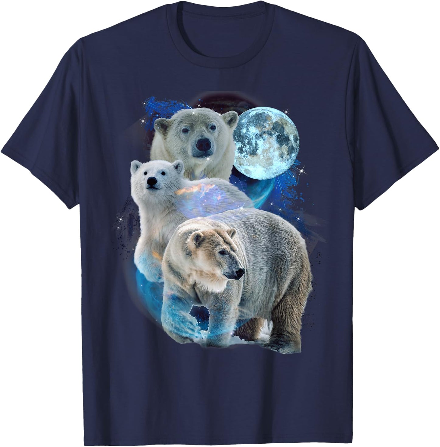 3 Moon Polar Bears Funny Fur Marine Mammals Bear Art Humor T-Shirt - T-Shirt | Navy