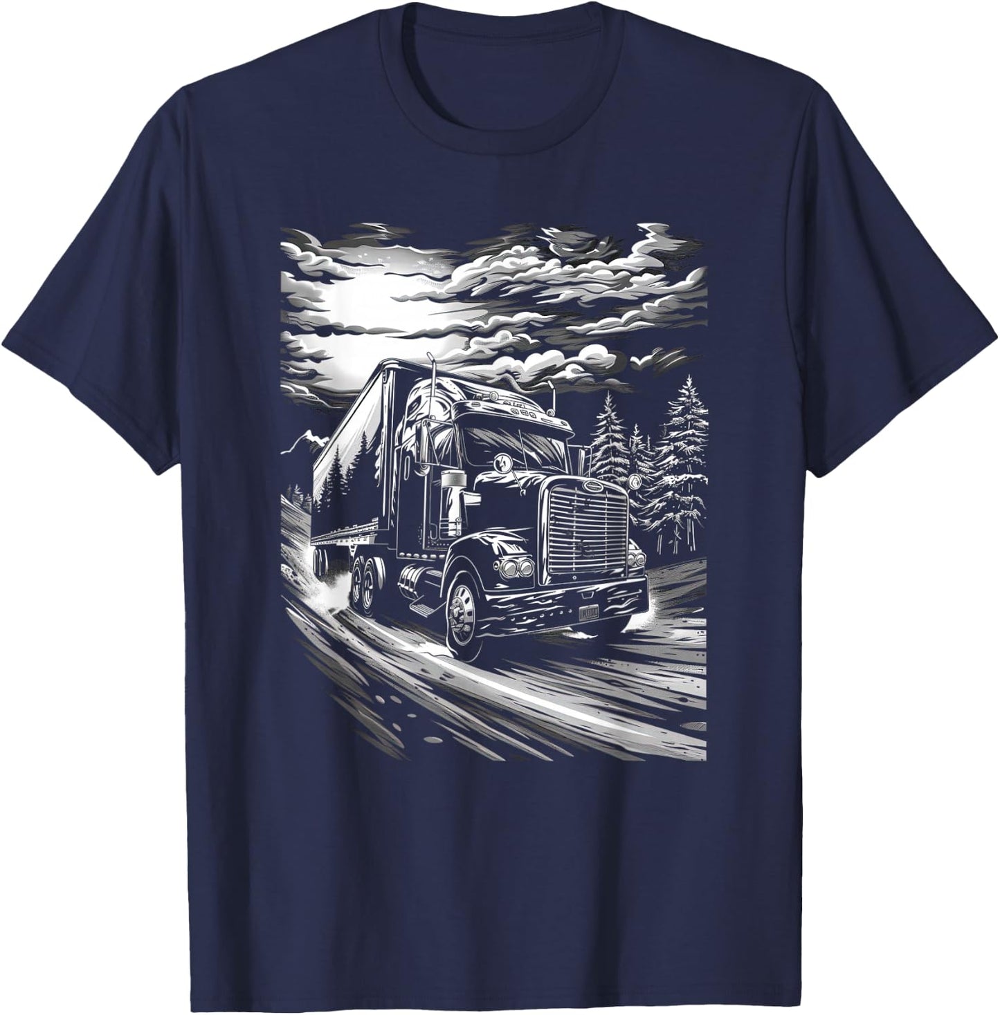 Trucker American Flag Big Rig Semi-Trailer Truck Driver T-Shirt - T-Shirt | Navy