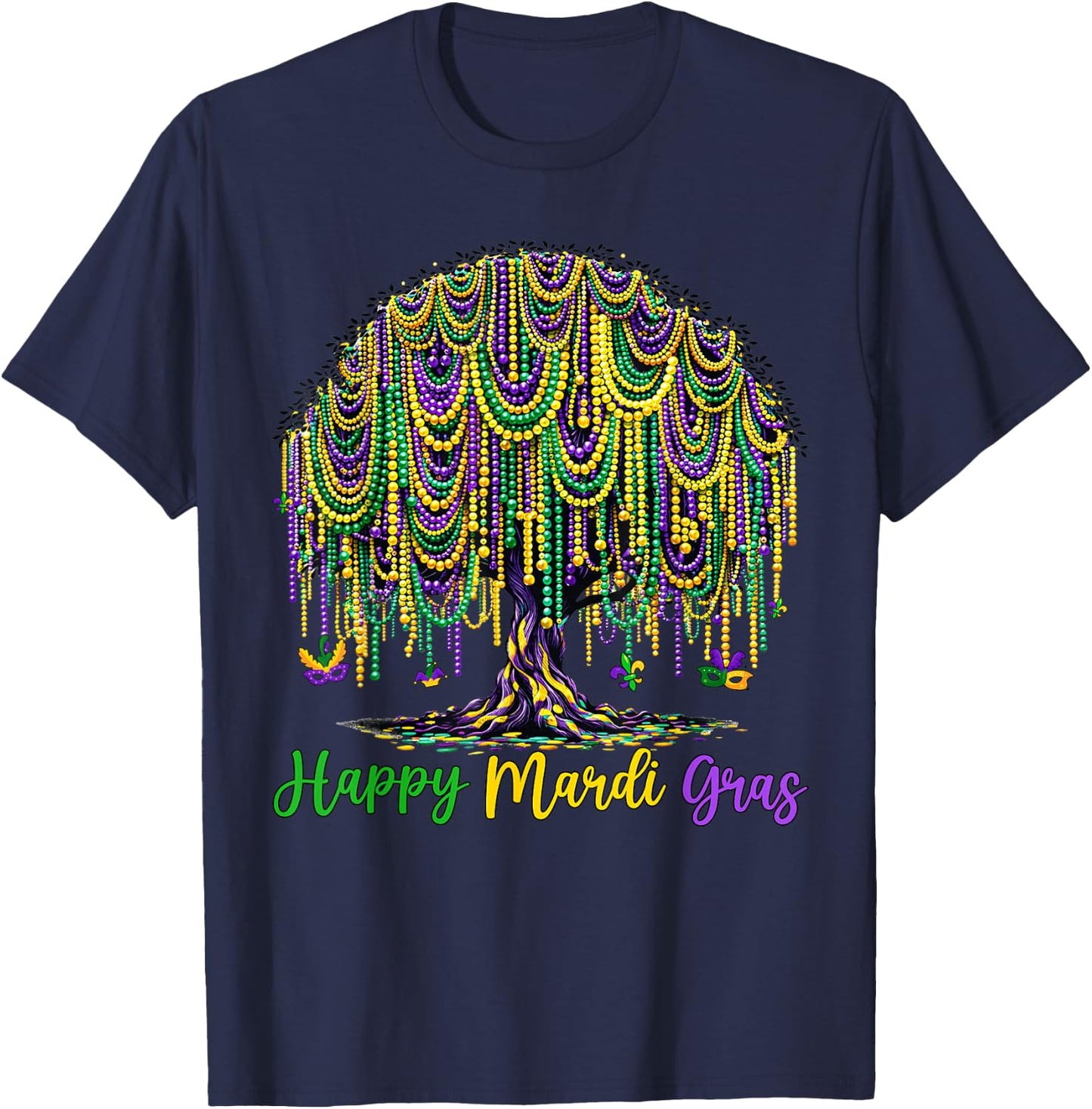 Mardi Gras Beads Tree Carnival New Orleans 2026 Men Women T-Shirt - T-Shirt | Navy
