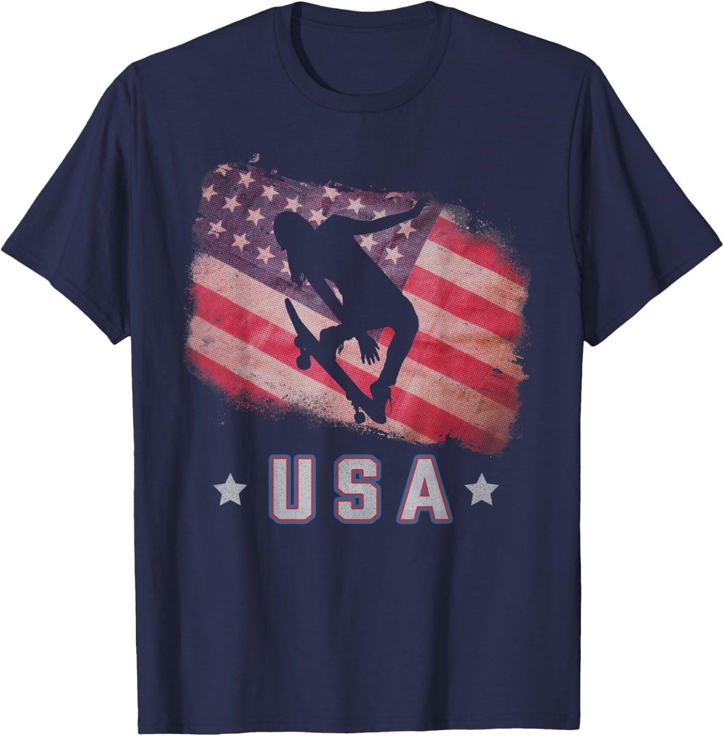 USA American Flag Skateboarding Team Stars and Stripes US T-Shirt - T-Shirt | Navy