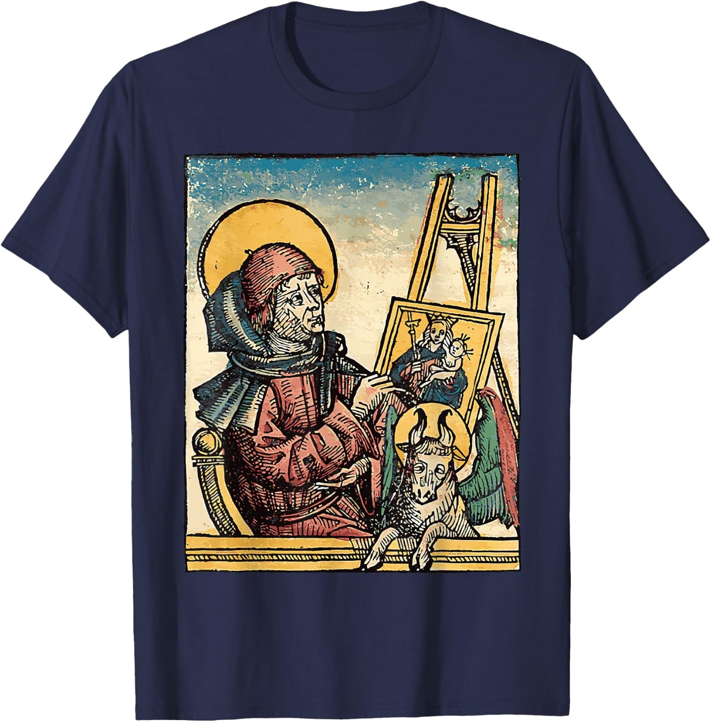 St Luke the Evangelist Catholic Patron Saint of Artists T-Shirt - T-Shirt | Navy
