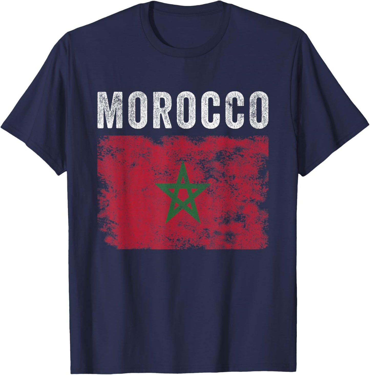 Morocco Flag Distressed - Men Women Kids - Moroccan Flag T-Shirt - T-Shirt | Navy