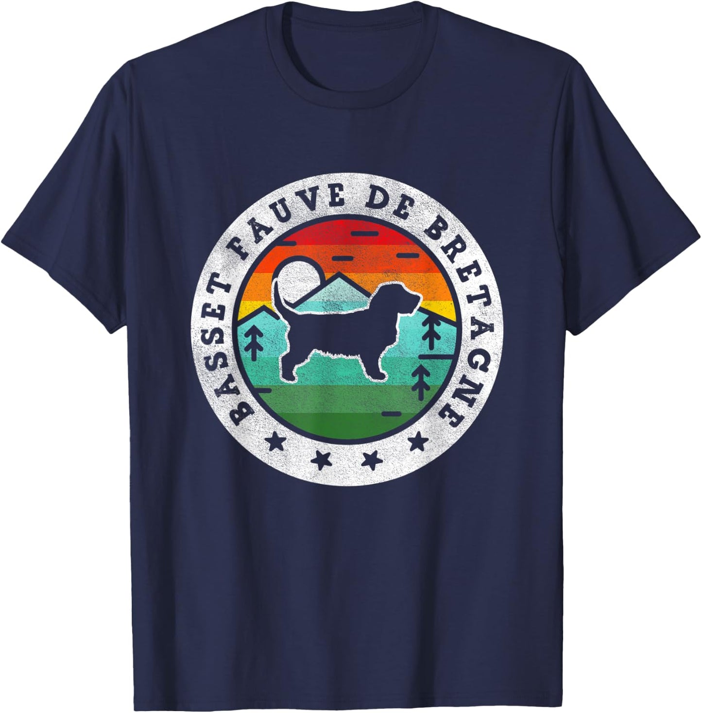 Vintage Basset Fauve de Bretagne Retro Dog Mom Dad Women Kids T-Shirt - T-Shirt | Navy