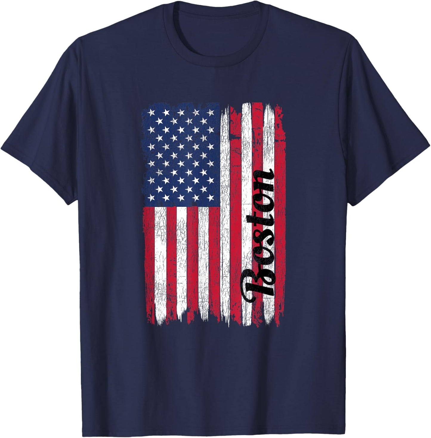 Boston Massachusetts American Flag Patriotic Boston T-Shirt - T-Shirt | Navy
