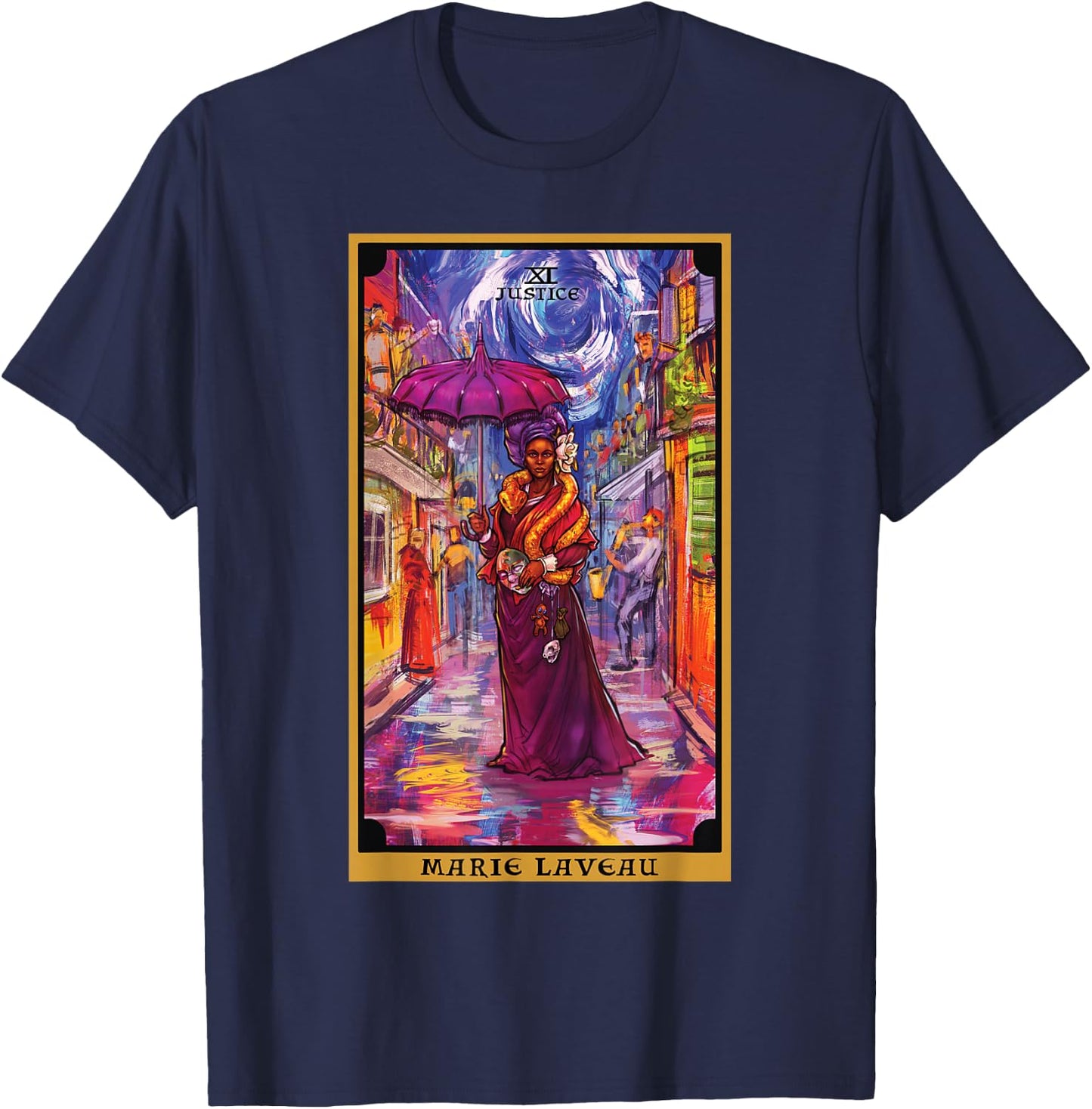Marie Laveau Justice Tarot Card Voodoo Witch New Orleans T-Shirt - T-Shirt | Navy
