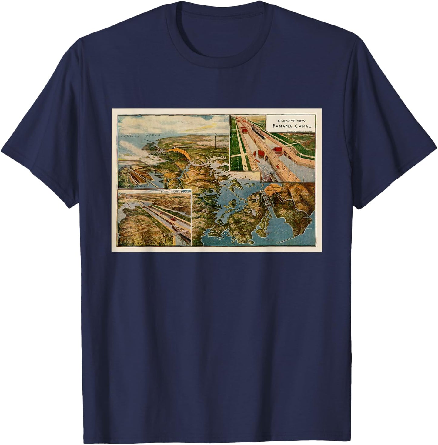 Panama Canal Birds Eye Map (1914) T-Shirt - T-Shirt | Navy