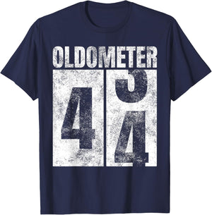 Oldometer 43-44 yrs Old Man Woman Bday Graphic 44th Birthday T-Shirt - T-Shirt | Navy