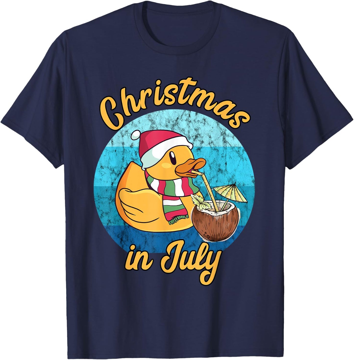 Christmas In July Santa Duck Xmas Summer Hawaiian Pool Party T-Shirt - T-Shirt | Navy