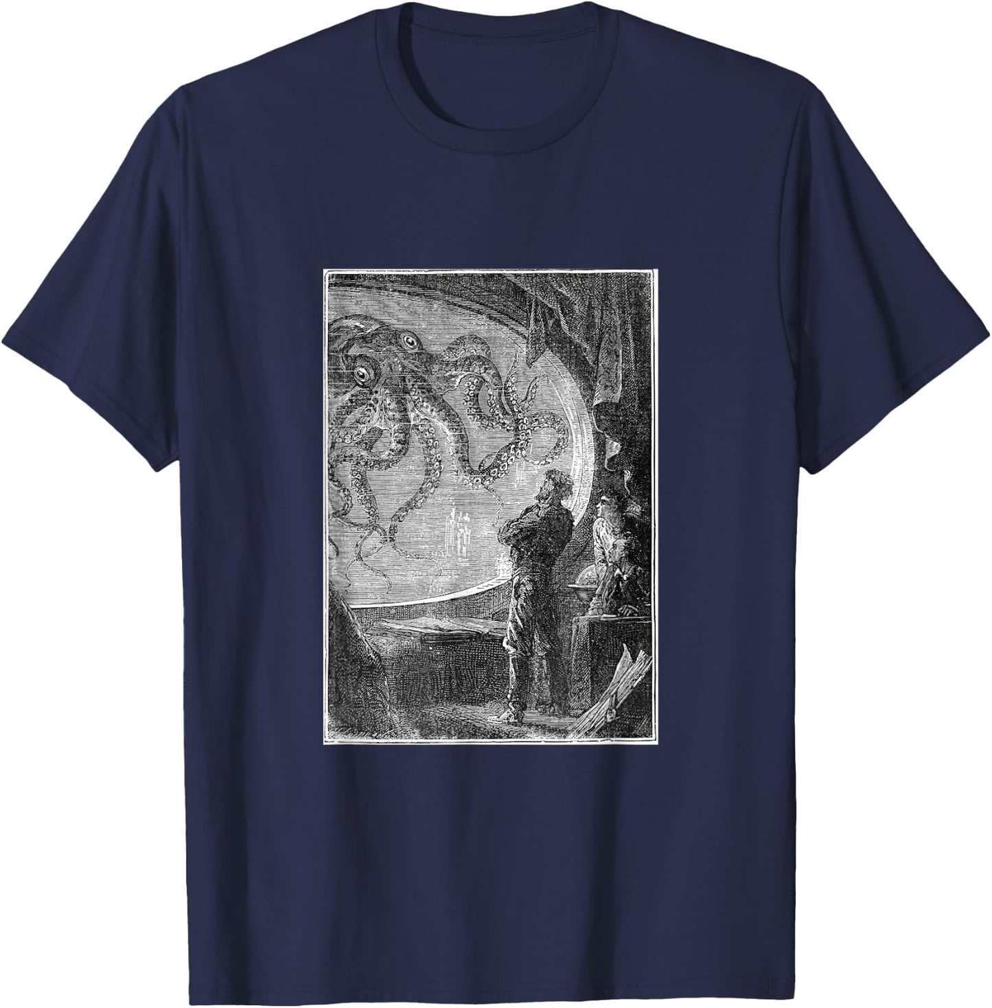Captain Nemo Watching the Giant Squid T-Shirt - T-Shirt | Navy