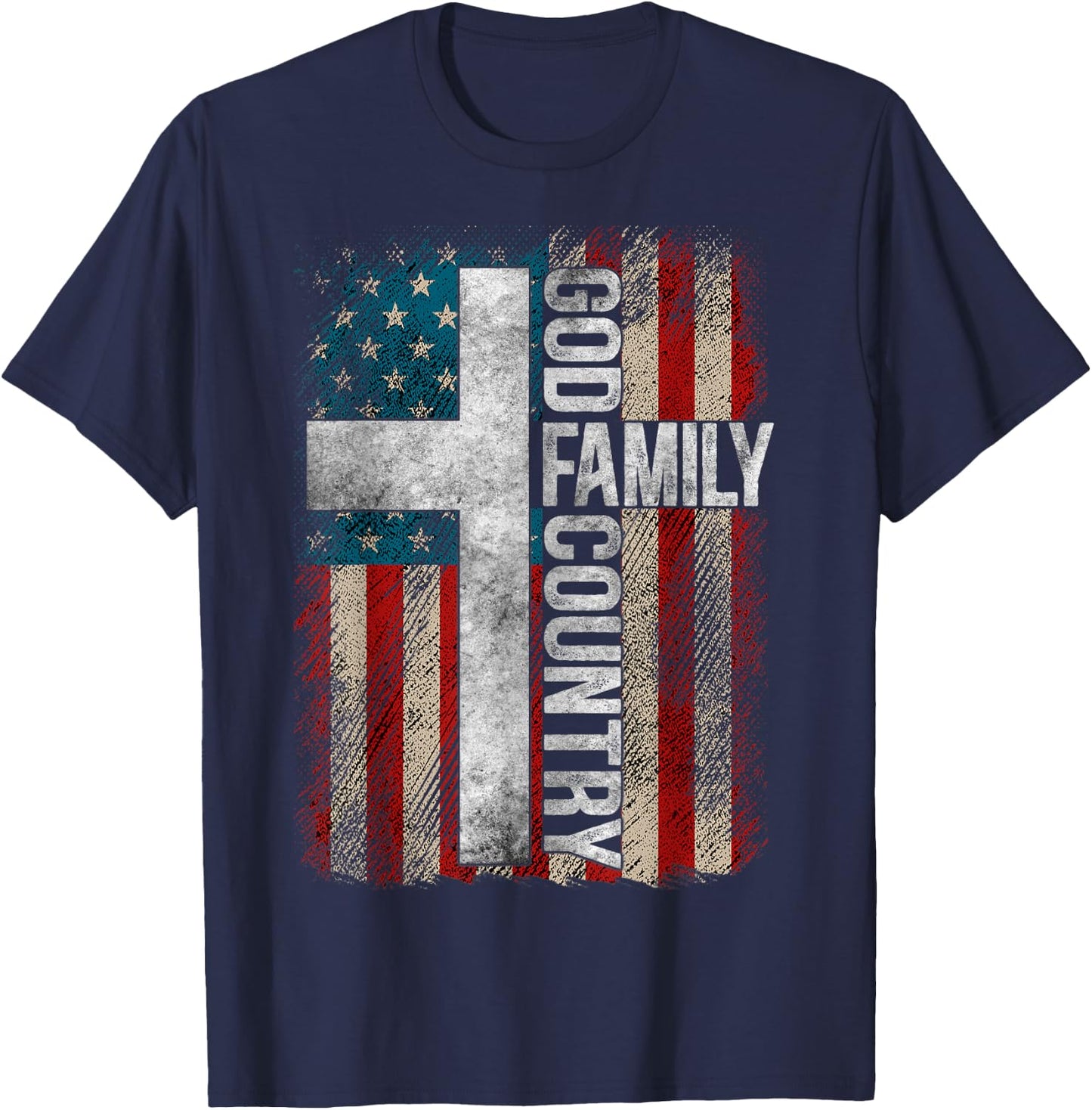 God Family Country - Patriotic Christian Cross USA Women Men T-Shirt - T-Shirt | Navy