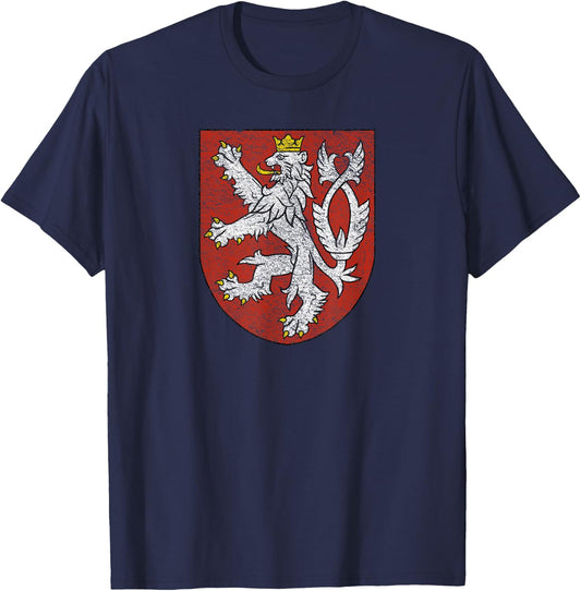 National Flag of Czech Republic Coat of Arms Czech Republic Coat of Arms Bohemia Flag Double-tailed Lion T-Shirt - T-Shirt | Navy