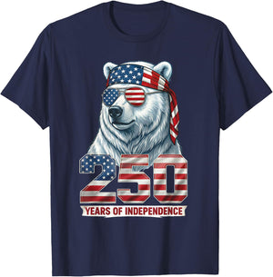 Polar Bear 250 Years of Independence Patriotic America 1776 T-Shirt - T-Shirt | Navy